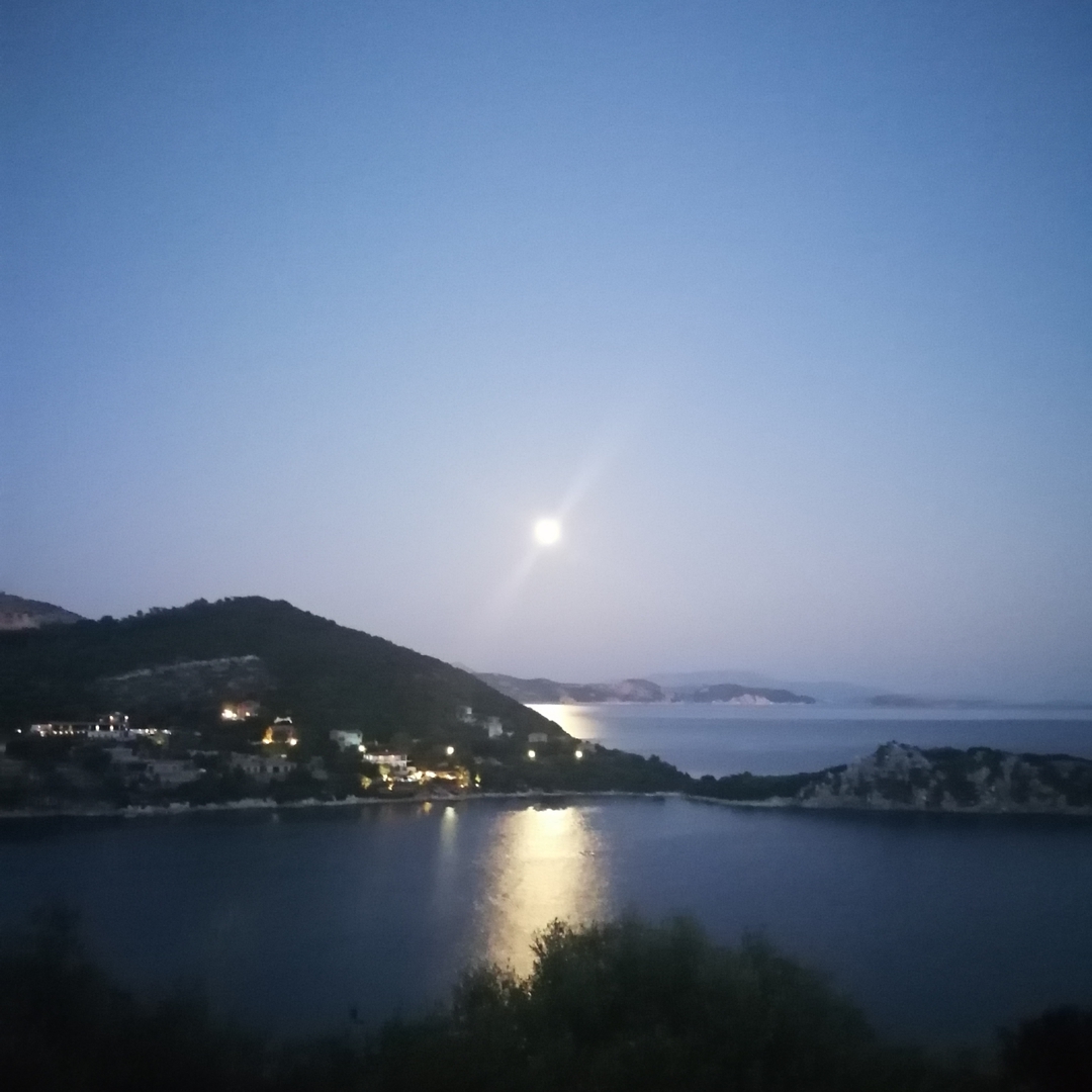 Full moon rising over Sivota Bay, Lefkada.
